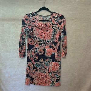 Lilly Pulitzer Pink and Blue Sheath Dress with 3/4 Cuffed Sleeves